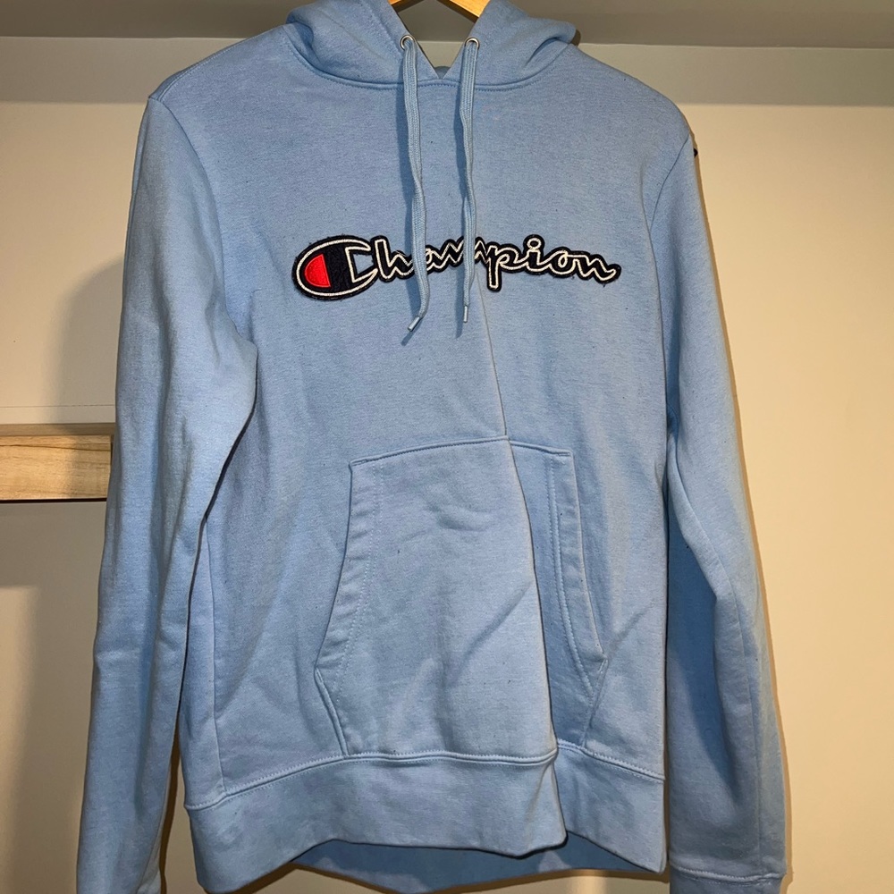 light blue champion hoodie